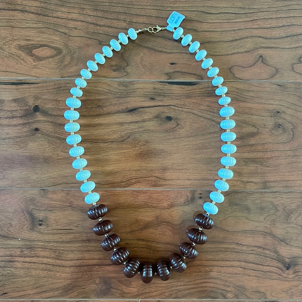 NWT LOFT Brown and White Chunky Beaded Statement Necklace